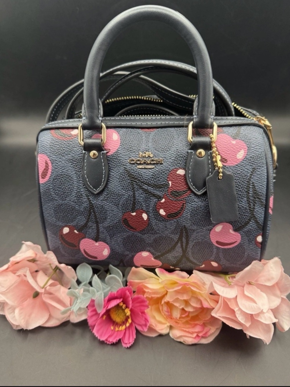 Coach Cherry-Print Mini Rowan with Pink & Red Accents